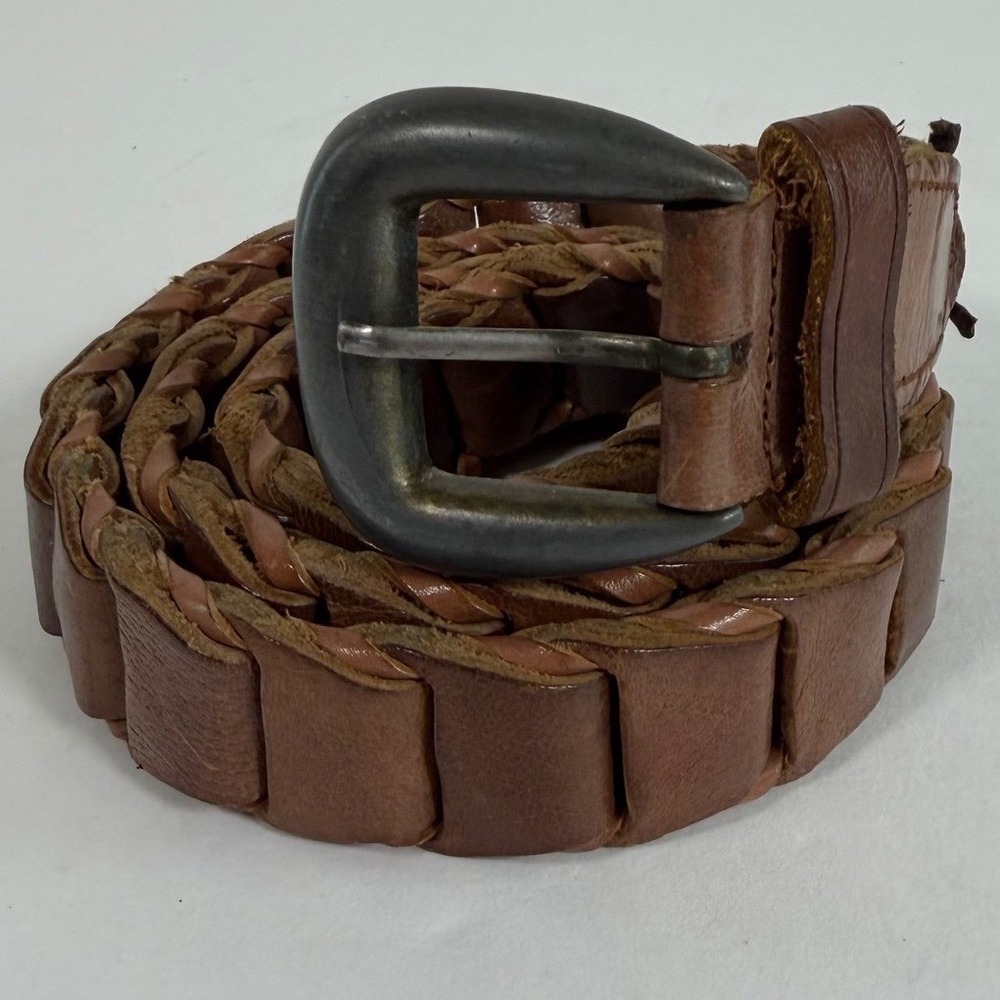 Vintage Leather Woven Belt Brown L/XL Boho Western Braided Wide Leather